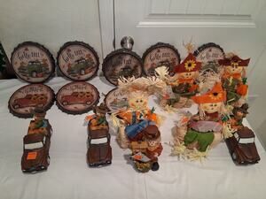 Huge 16pc Fall Autumn Decor Lot Scarecrow Truck Tractor Bottle Cap Signs Publix